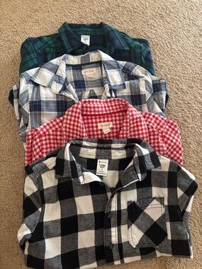 Cat & Jack Black, White, Red & Blue Plaid Button-Down Shirts - Kids (Set of 4)